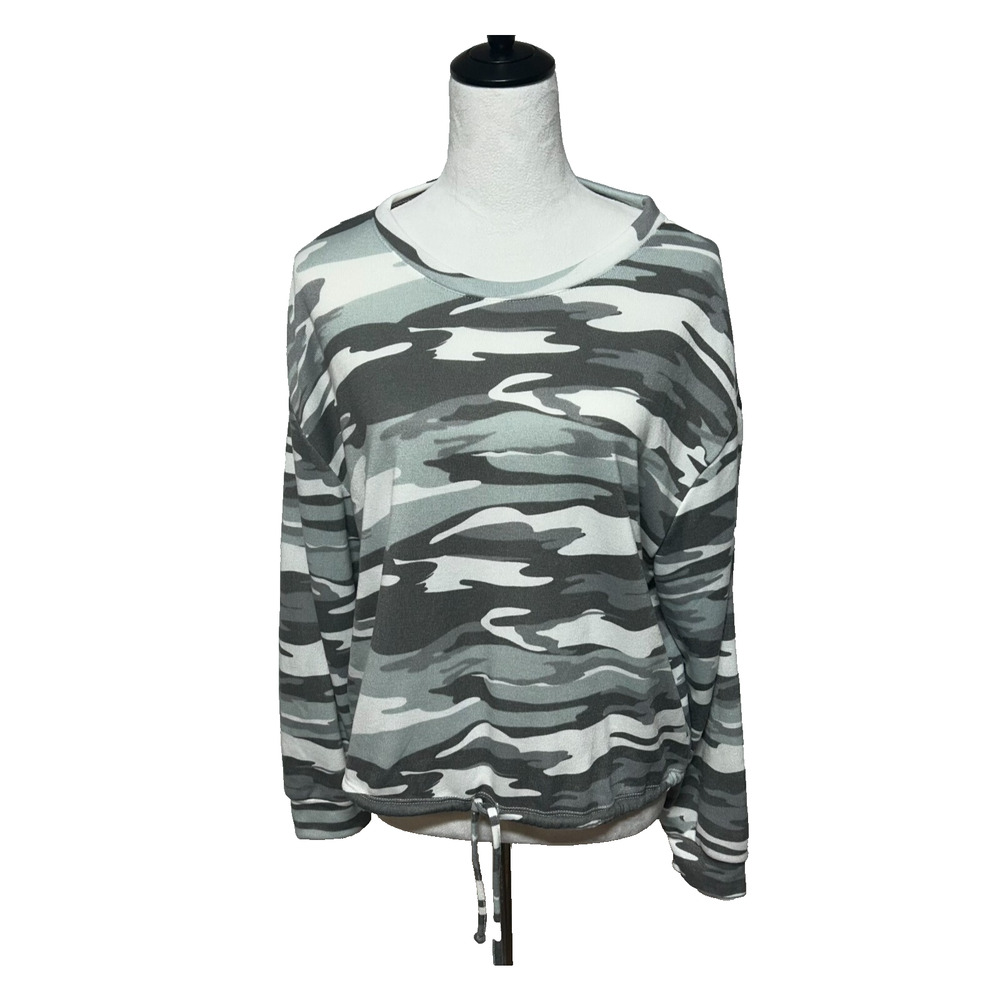 R. Sofia‎ Sweater Womens Large Gray White Camo Pullover Long Sleeve Soft NWT